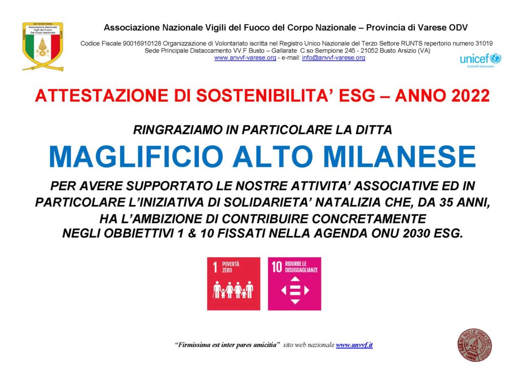 Attestazione sostenibilità ESG 2022 MAM